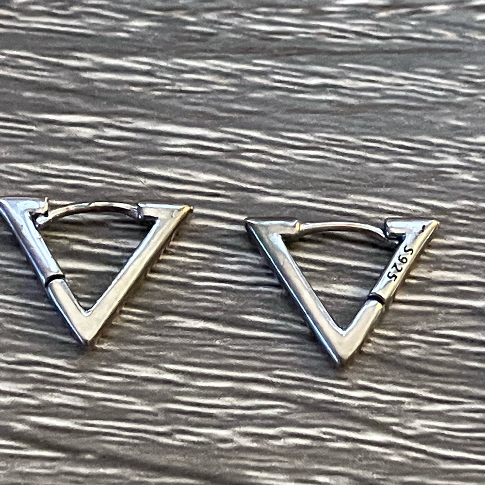 Sterling Silver Triangle Hoop Earrings - Silver